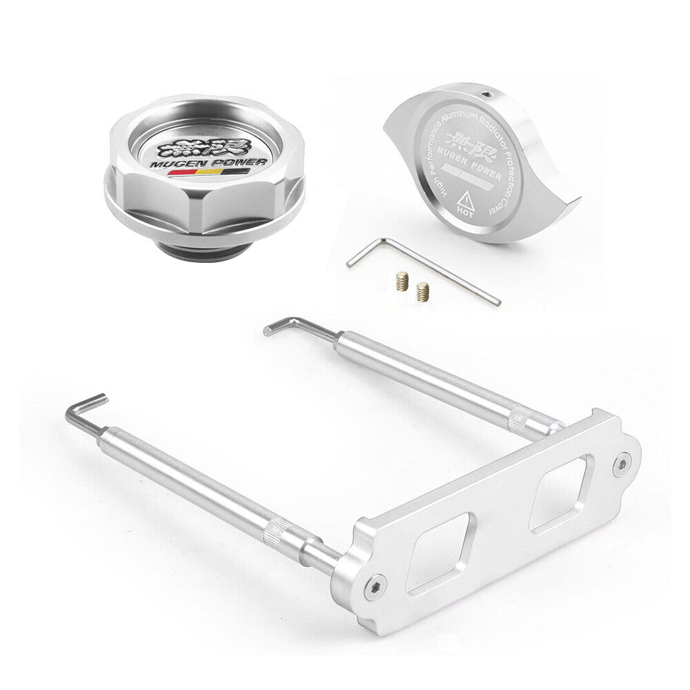 JDM Silver Oil Filler Cap Radiator Cap Battery Tie Down for Honda for Civic for Acura