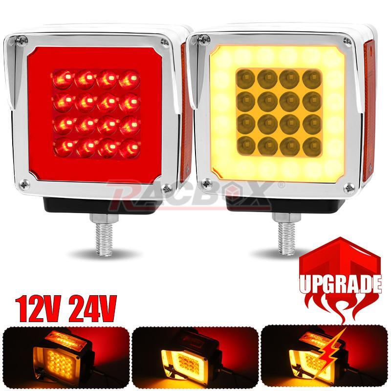 2X Square Dual Face Flash Stud Mount Pedestal Fender Turn Signal Light LED Truck