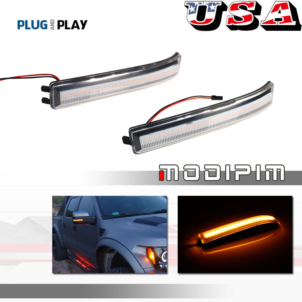 Transparent amber yellow side mirror turn signal light for 2009-2014 for Ford F-150s.