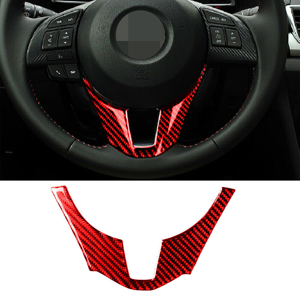 Red Carbon Fiber Interior Steering Wheel Panel Cover for Mazda 3 Axela 2014-2016