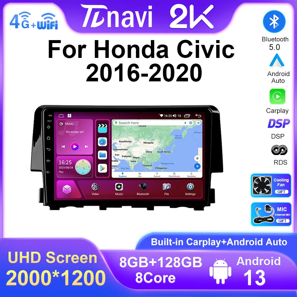 for Honda for Civic 2016-2020 Android Car Stereo Radio Carplay GPS Multimedia Screen