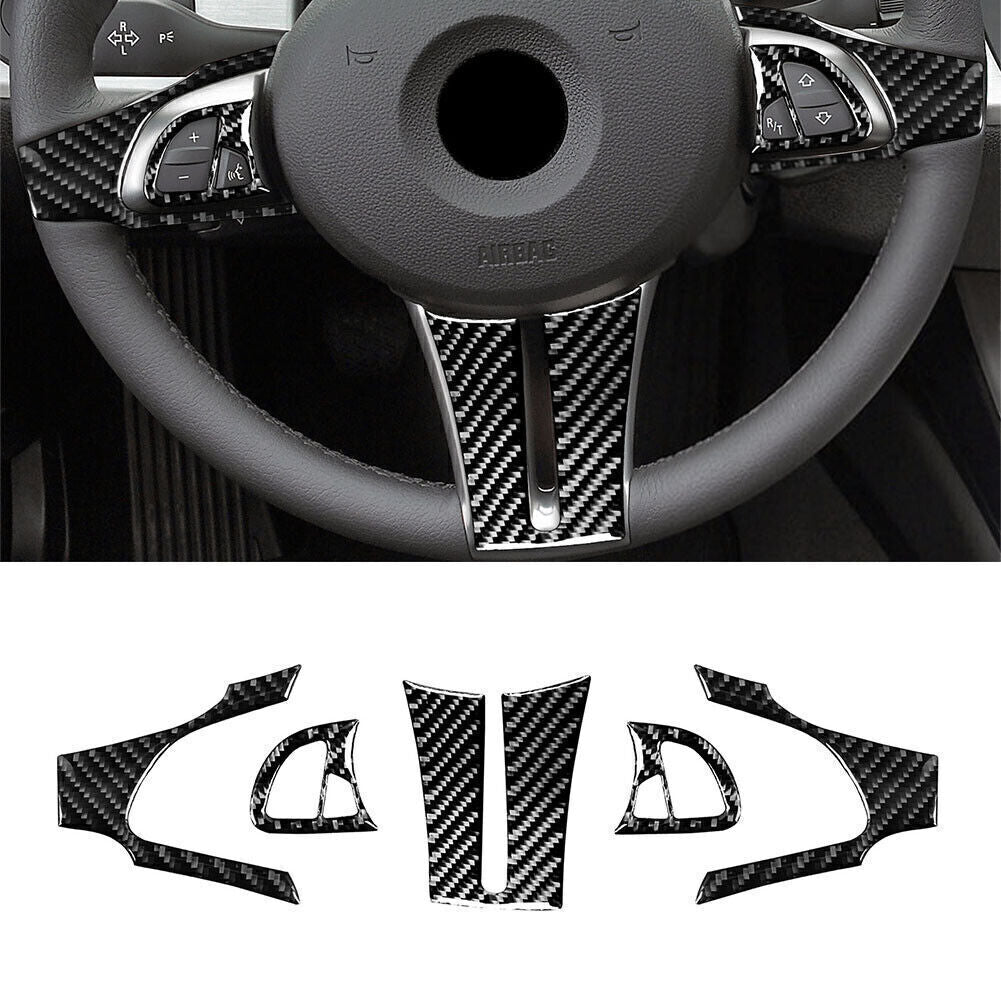5Pcs Carbon Fiber Steering Wheel Kit Cover Trim Set Fit for BMW Z4 E85 2003-2008