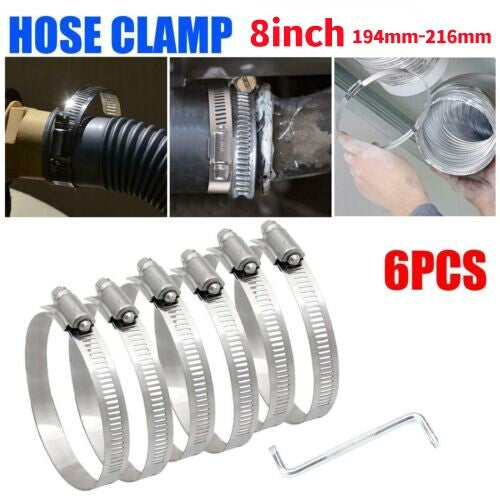 Adjustable 8-inch hose clamp, stainless steel tube clamp, worm gear clamp, drive clamp