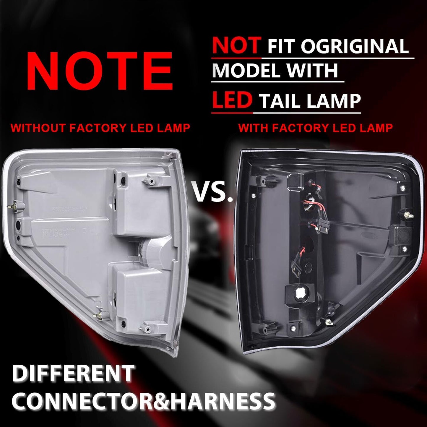 Rear taillights and brake lights on the left drive side, suitable for 2009-2014 for Ford F-150 pickups.
