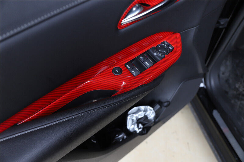 Glass Window Lifting Lock Panel Trim for Cadillac XT4 2018-2023 Red Carbon Fiber