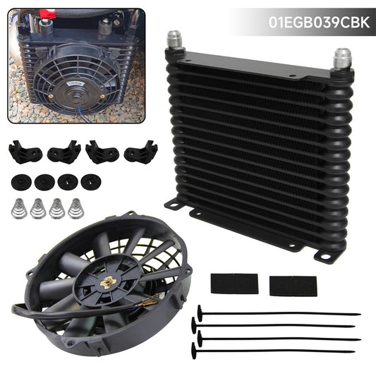 32mm 15 Row AN8 Aluminum Engine Transmission 226MM Oil Cooler + 7 Electric Fan