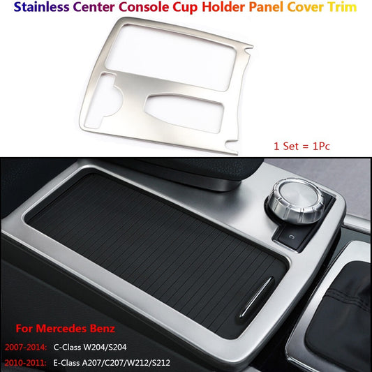 Stainless for Mercedes-Benz C W204 W212 Car Console Cup Holder Panel Cover Trim
