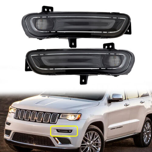A pair of front bumper LED fog lights and driving lights are available for 2017-2021 for Jeep Grand Cherokee.