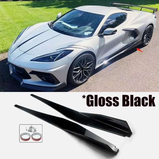 5VM Style Side Skirts Extension Panel Lip Fits 2020-2023 for Corvette C8 Gloss Black
