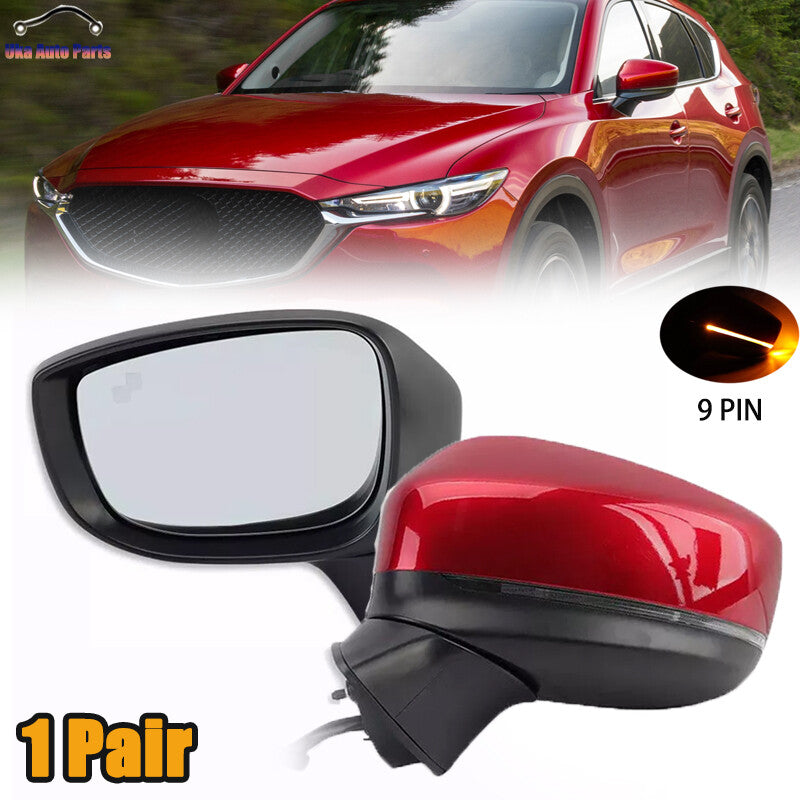 1 Pair Side Door Mirror Heated W/Lamp Blind Spot for Mazda CX-5 2017- 2019 Red