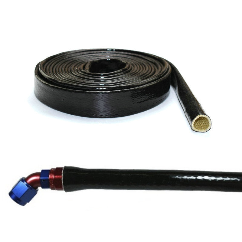 Black fireproof braided flame insulation cover, 10 ft 3/4 inch, suitable for 10AN oil line.