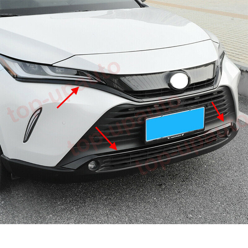 for Toyota Venza 2021-2023 Glossy black Front Bumper + Grill Moulding Cover Trim