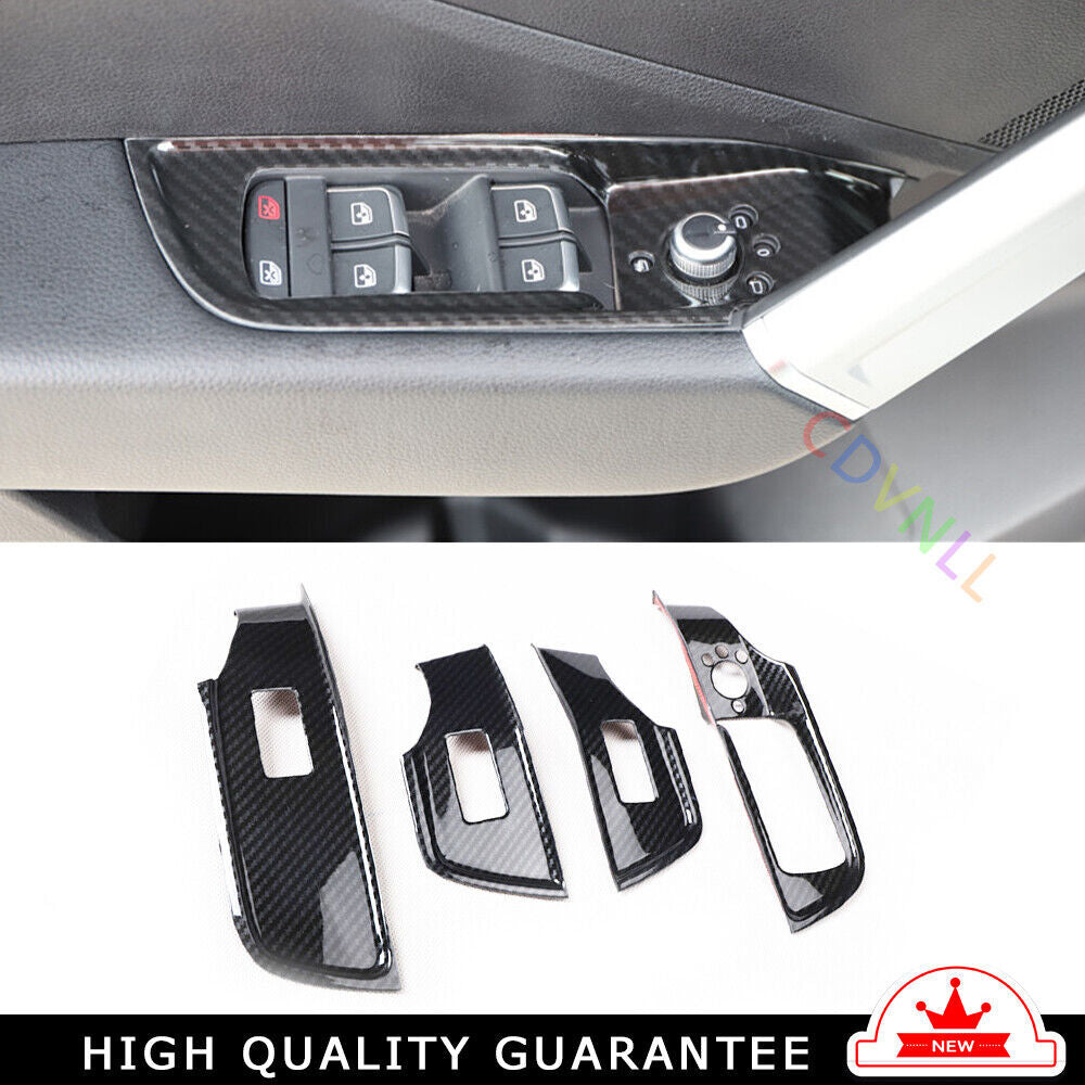 Glass Window Lifting Lock Panel Trim 4 Fit for Audi Q2L 2018-2021 Carbon Fiber