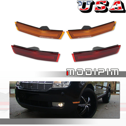 4-Piece Amber and Red Protective Cover for Front and Rear Side Marker Lights of for Lincoln MKX 2007-2010