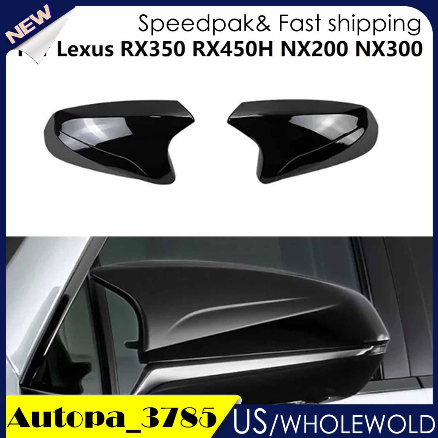 Glossy Black OX Horn Side Rearview Mirror Cover Trim For 2015-2024 for Lexus RX NX