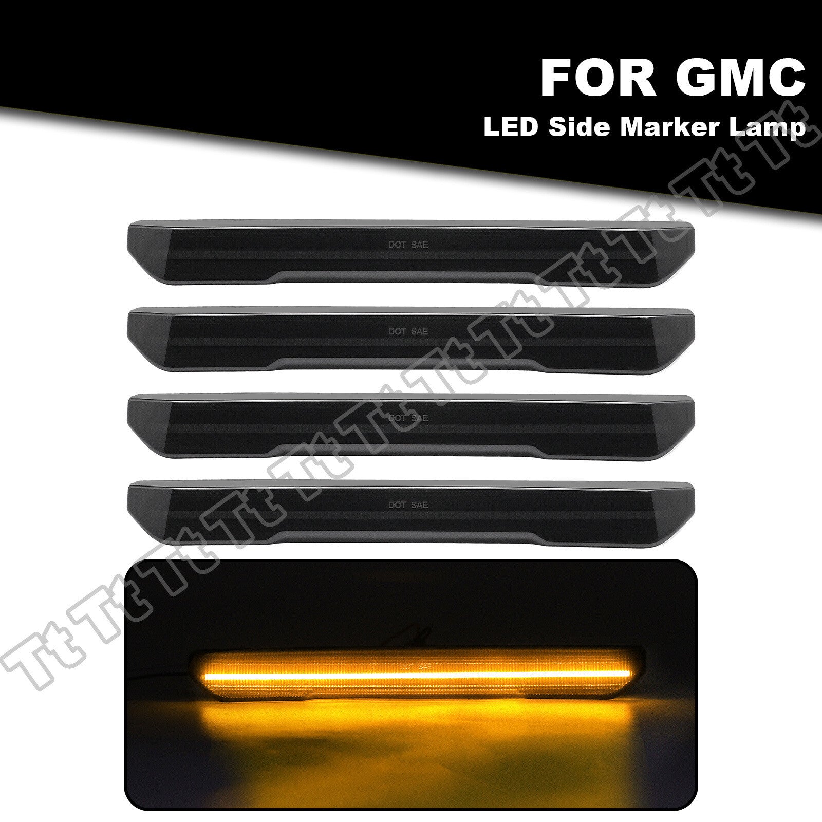 4-Piece High-Definition LED Front and Rear Side Marker Lights for 2020-2024 for GMC for Sierra 2500 3500 (Smoked)