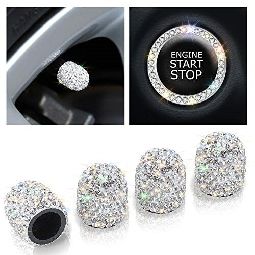 4 Pack Valve Stem Caps Universal Bling Car Accessories Crystal Tire Caps Silver