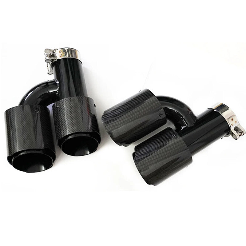 65mm Car Right+Left Black Glossy Carbon Fiber Exhaust Pipe H Rear Exhaust Tip