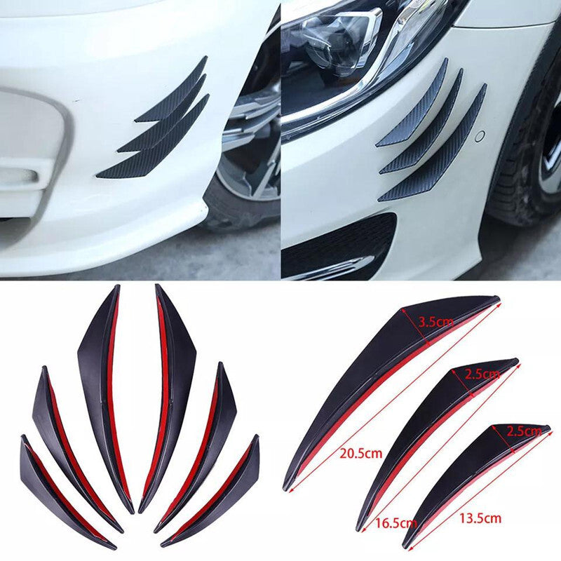 6pcs Glossy Black Car Bumper Lip Rubber Fin Splitter Spoiler Canard Sticker Kit