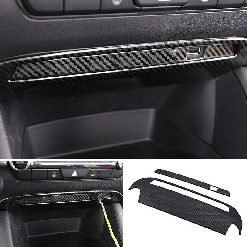 2P for Mazda 3 Axela 19-23 Stainless Carbon Fiber Middle Console USB Panel Trims