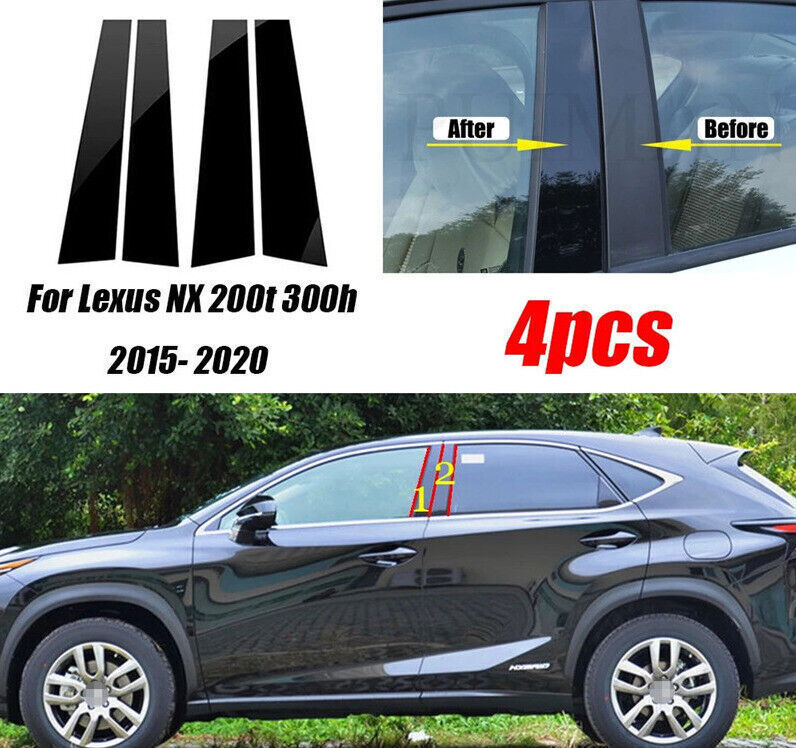 4P Black Window Center B Pillar Post Strip for Lexus NX 200t 300 300h 2015-2021