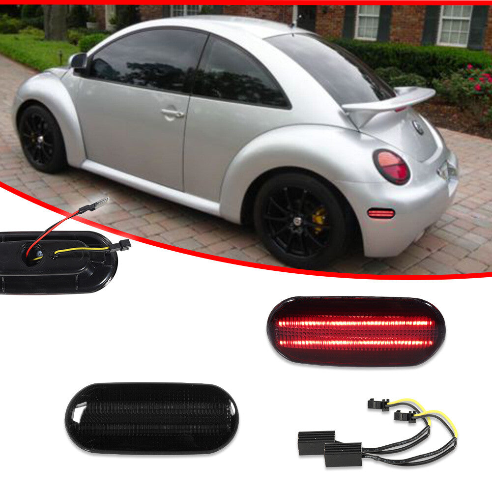 Two smoked red LED rear fender side marker lights for 1998-2005 for Volkswagen Beetles.