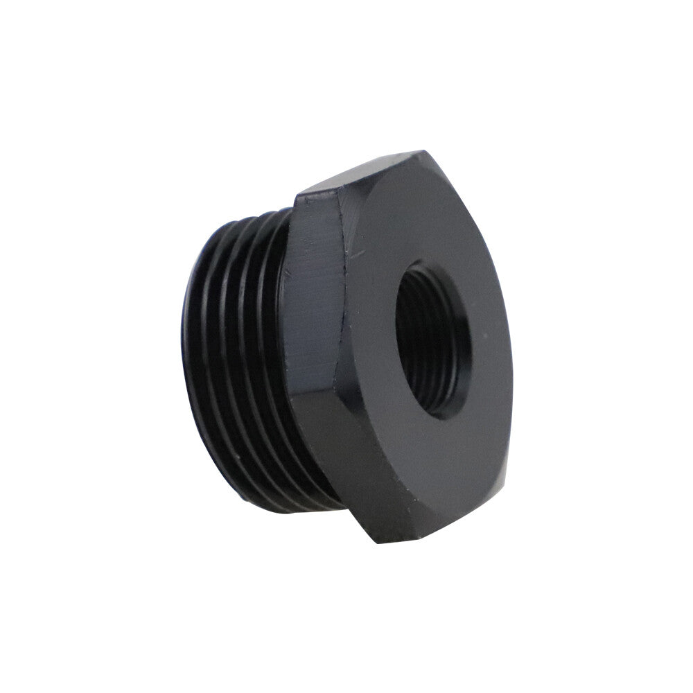 2-pack 1/2-28 to 3/4 NPT automotive threaded oil filter adapters, anodized aluminum.