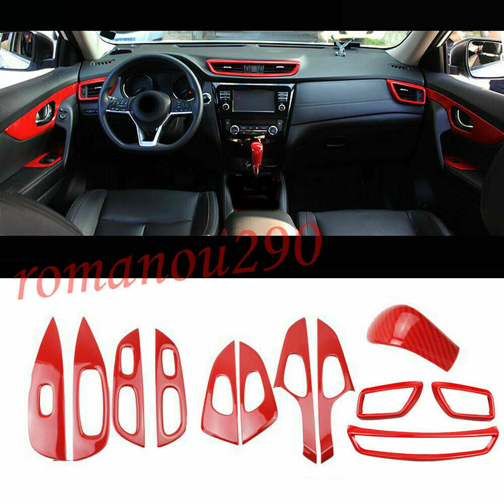12P for Nissan Rogue 2014-2020 Red Carbon Fiber Interior Decor Trim Cover Kit