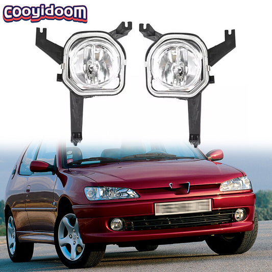 One pair of front bumper fog lights without bulbs. Fog lights suitable for Peugeot 306 1999-2002.