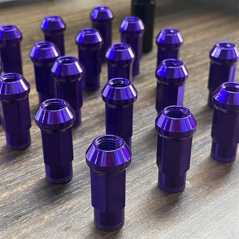 20pcs M12x1.5 Lug Nuts 48mm Steel Open End Wheel Nuts Bolts w/ Socket Key Purple