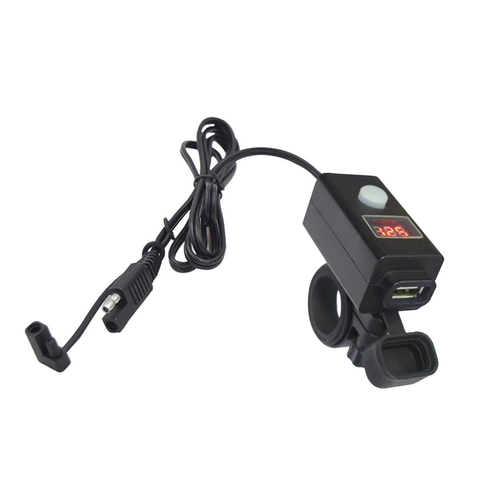 Black Waterproof Motorcycle SAE To USB Charger Voltmeter Cable Adapter Clamp D