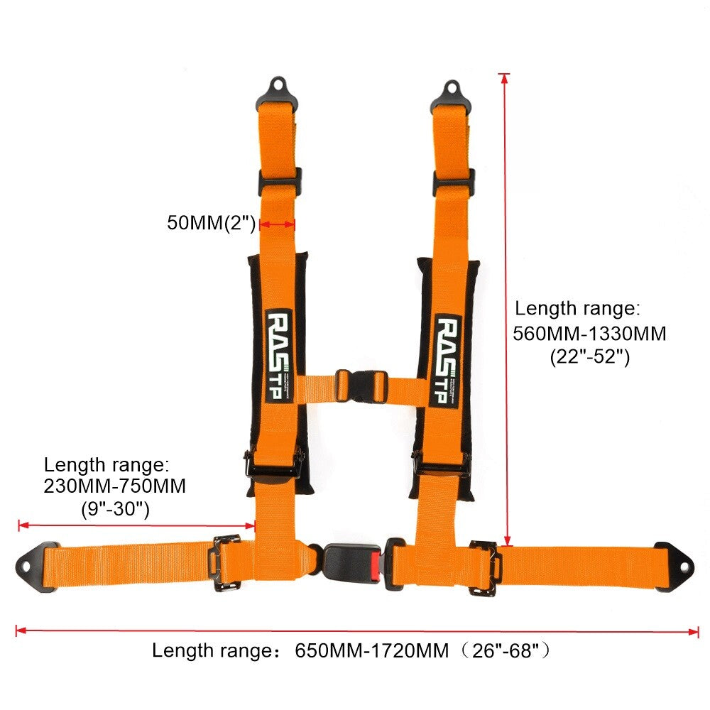 Gold 2inch 4-Point Harness Quick Release Safety for Seat Belt+1Pair Shoulder Pads