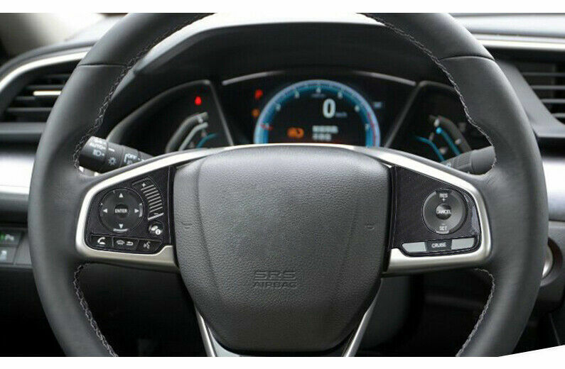 Steering Wheel Button Frame Trim 2 for Honda for Civic 10th 2016-2021 Carbon Fiber
