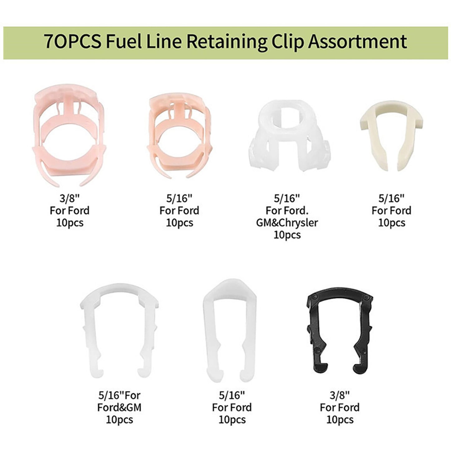 70 Fuel Line Retainer Clip Assortment Connections for Ford Car Accessories