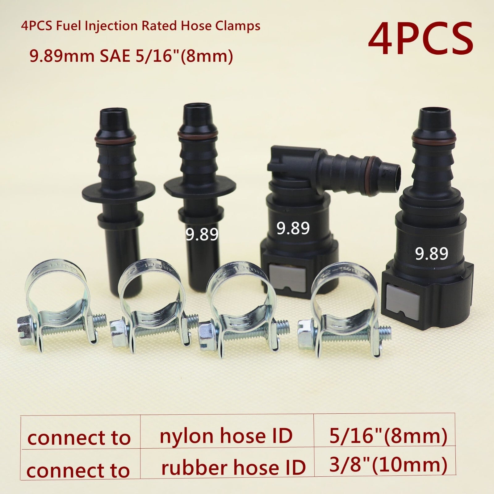 new 2-pair nylon fuel line quick-connect release hose, 9.89 mm, SAE 5/16 8 mm