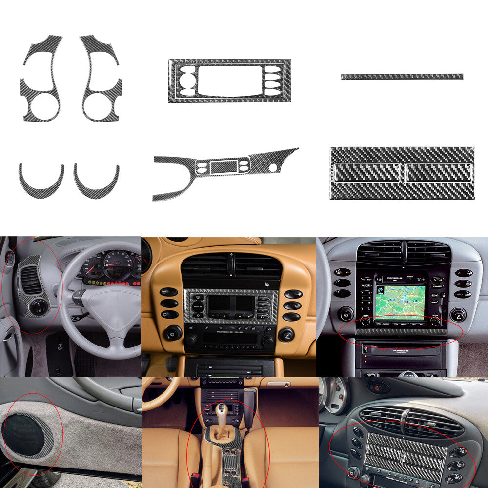 13Pcs Carbon Fiber Interior Decorative Cover Trim for Porsche Boxster/996 98-04