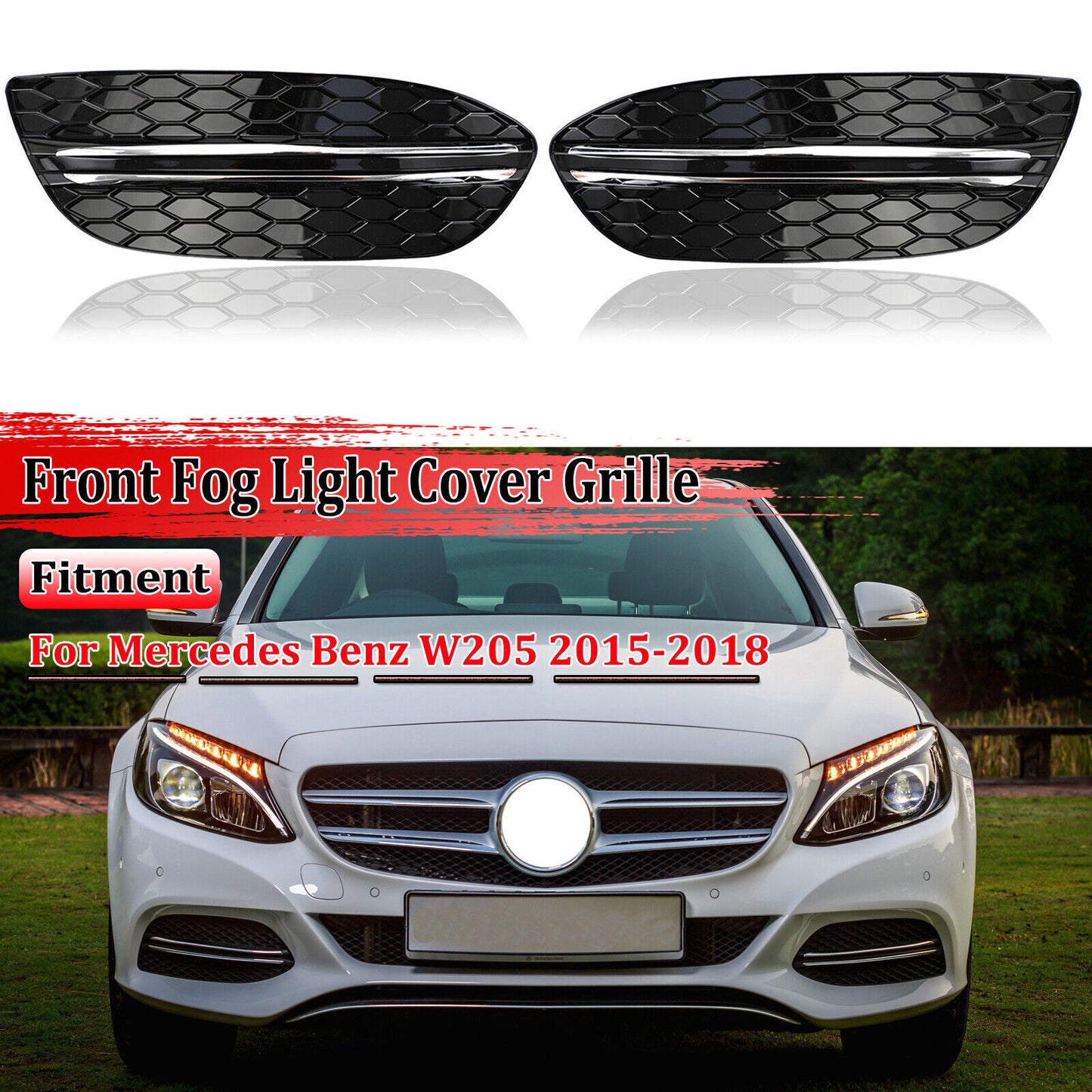 for Mercedes Benz W205 2015-2018 2x Fog Light Air Vent Grille Covers Front Lower