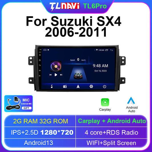 Android Auto CarPlay Car Radio for Suzuki SX4 2006-2011 GPS Stereo Player Screen