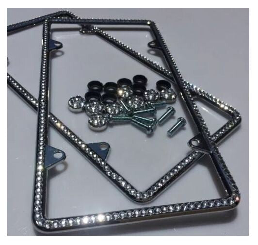 2-Piece Car License Plate Frame Cover Back Cover Silver Glitter Crystal for Toyota