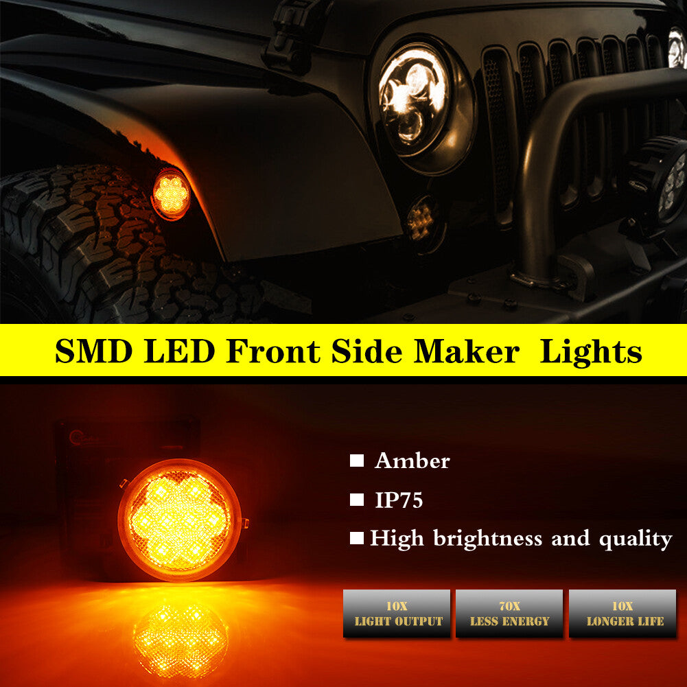Smoke Lens Amber LED Mudguard Flash/Side Marker Light for 07-15 for Jeep for Wrangler JK