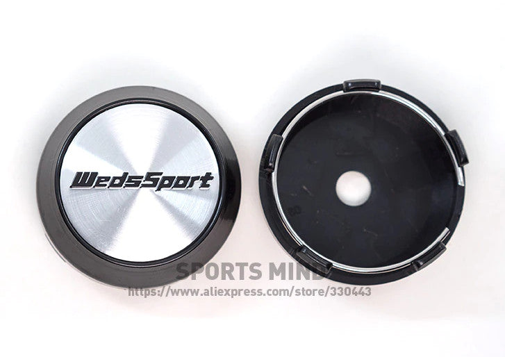 4-Piece Set of 60mm WedsSport Logo Wheel Center Caps, Hub Caps, Edge Caps, Badges, Silver TE37