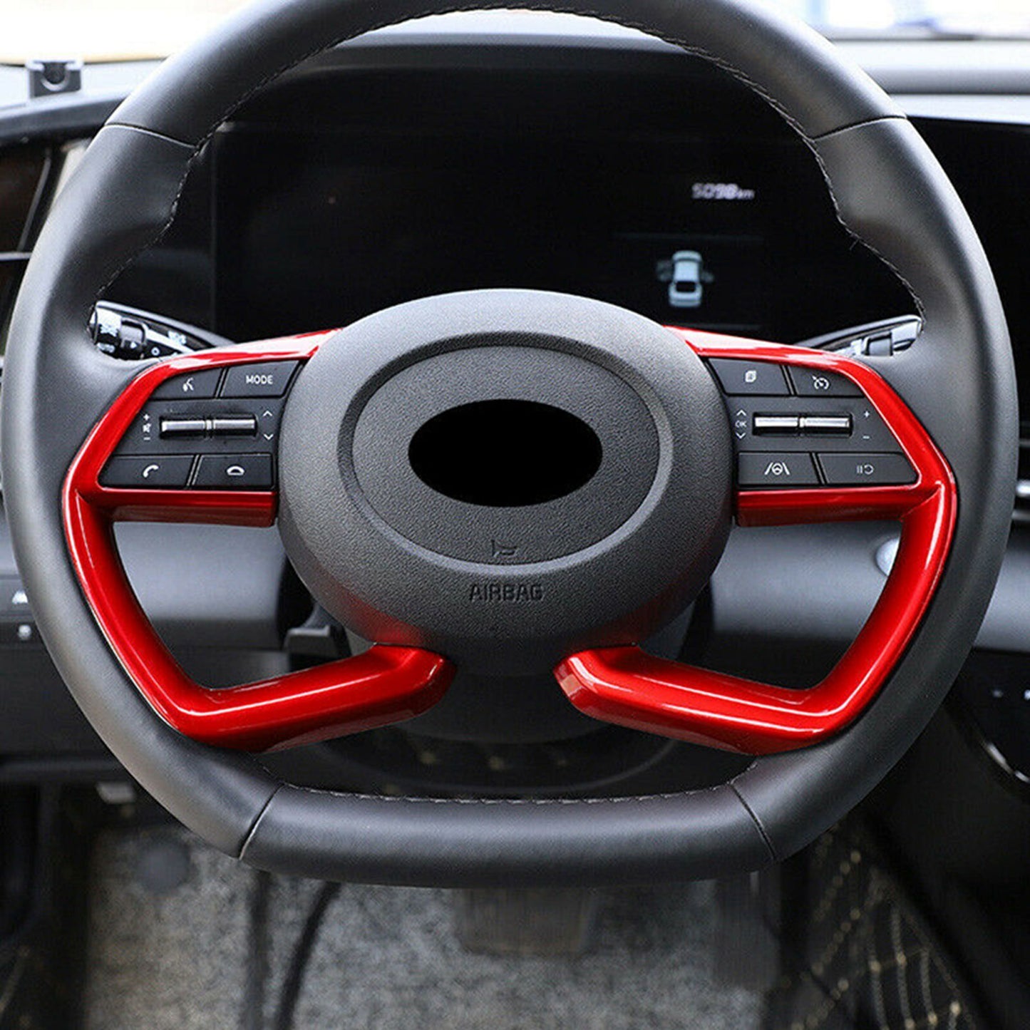 2PC Fit for Hyundai for Elantra 2021-2022 Glossy Red Steering Wheel Switch Cover Trim AT