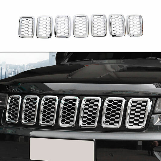 7P for Jeep Grand Cherokee 2017-2021 Chrome Front Grille Mesh Grill Insert Cover