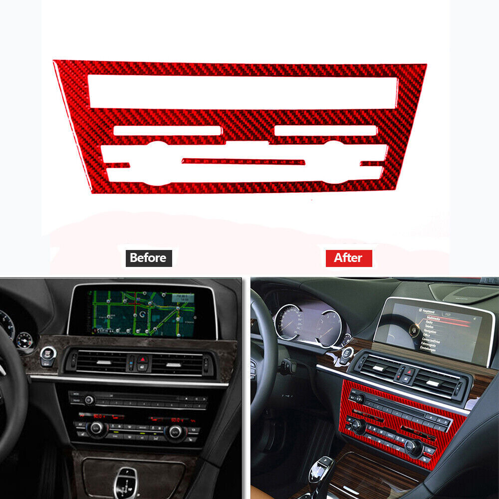 Red Carbon Fiber CD Control Panel Cover Trim for BMW 6 Series F12 F13 2011-2018