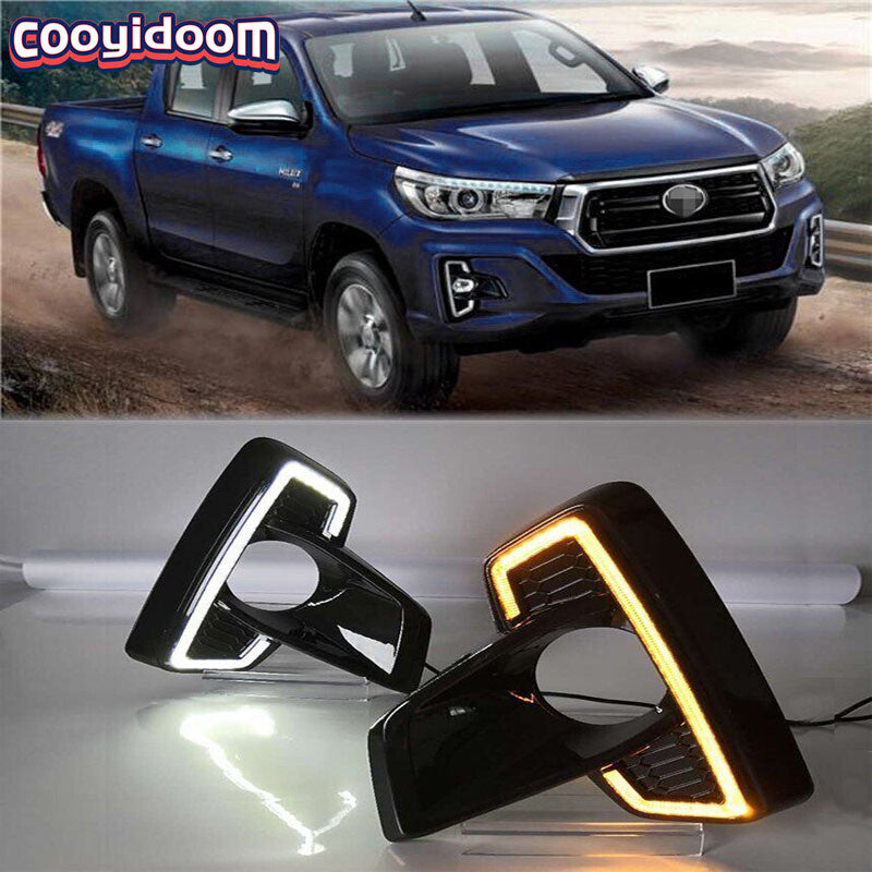 for Toyota Hilux Rocco 2018 Auto LED DRL Daytime Running Light Fog Lamp