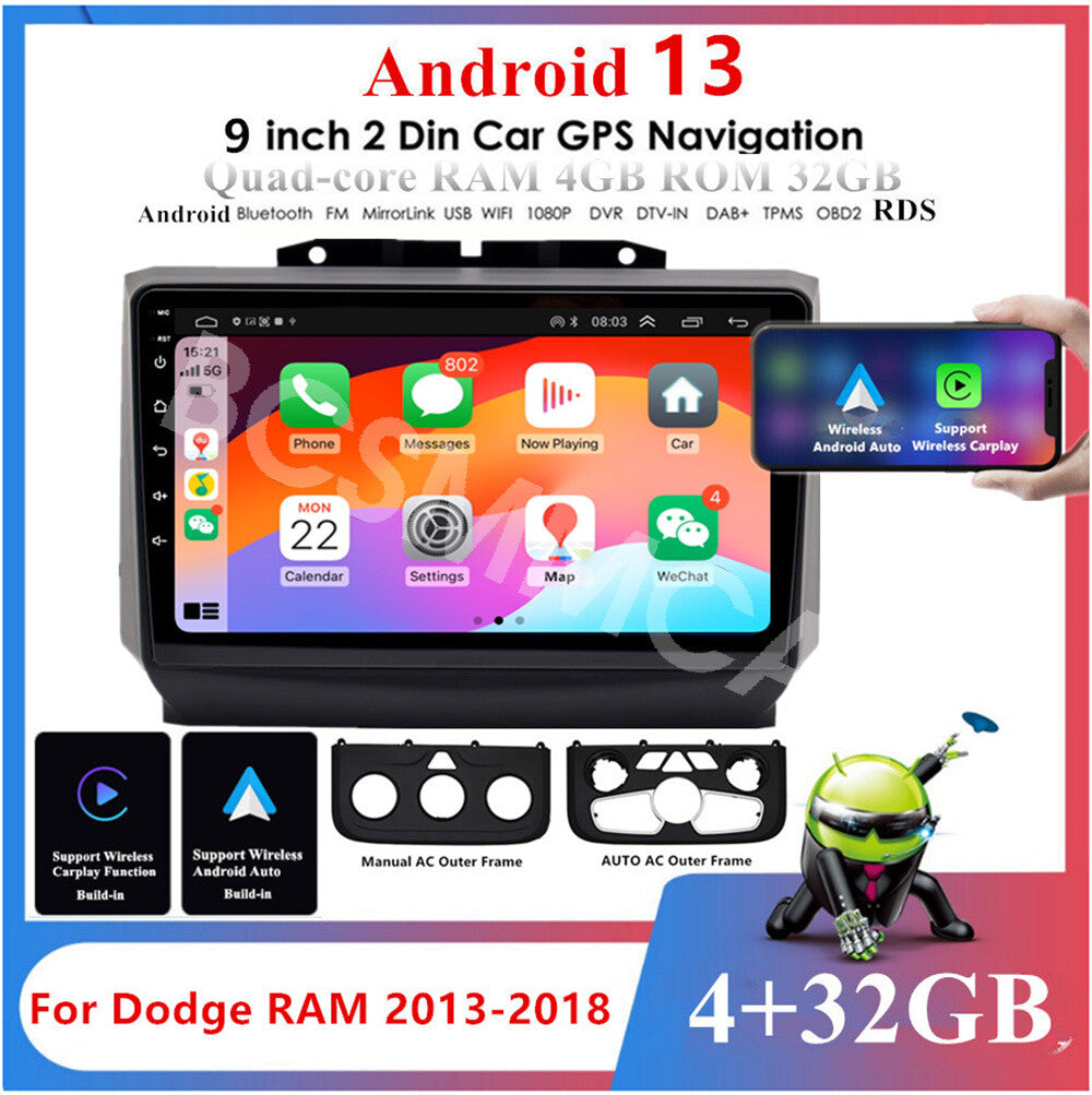 Fit For 2013-2018 for Dodge for Ram 1500 2500 3500 Android 13 Carplay Car Stereo Radio