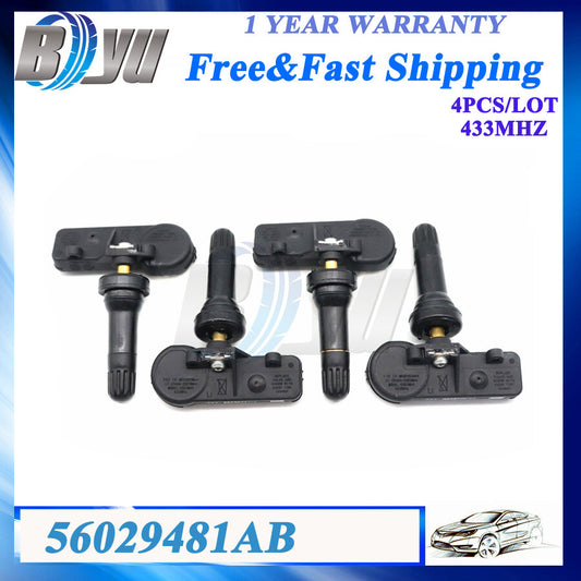 4x 56029481AB TPMS Tire Pressure Sensor for Dodge for Ram 1500 for Jeep Commander 433MHz
