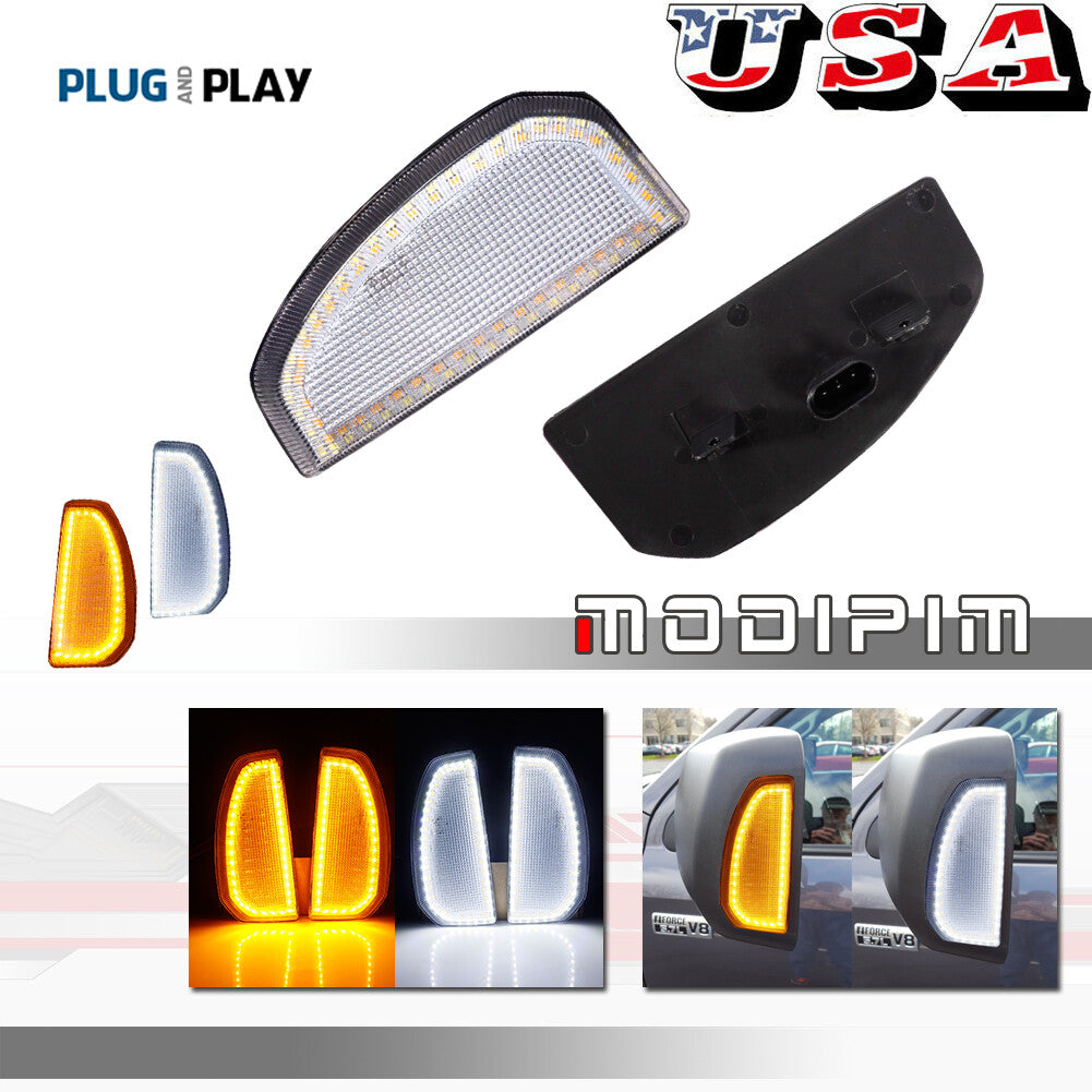 2-Pack Clear Lens White/Amber Switch LED Side Mirror Lights Suitable for 2007-2021 Tundra