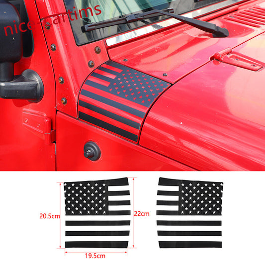 for Jeep for Wrangler JK 07-17PVC Black Flag Side Hood Body Armor Cowl Sticker Cover