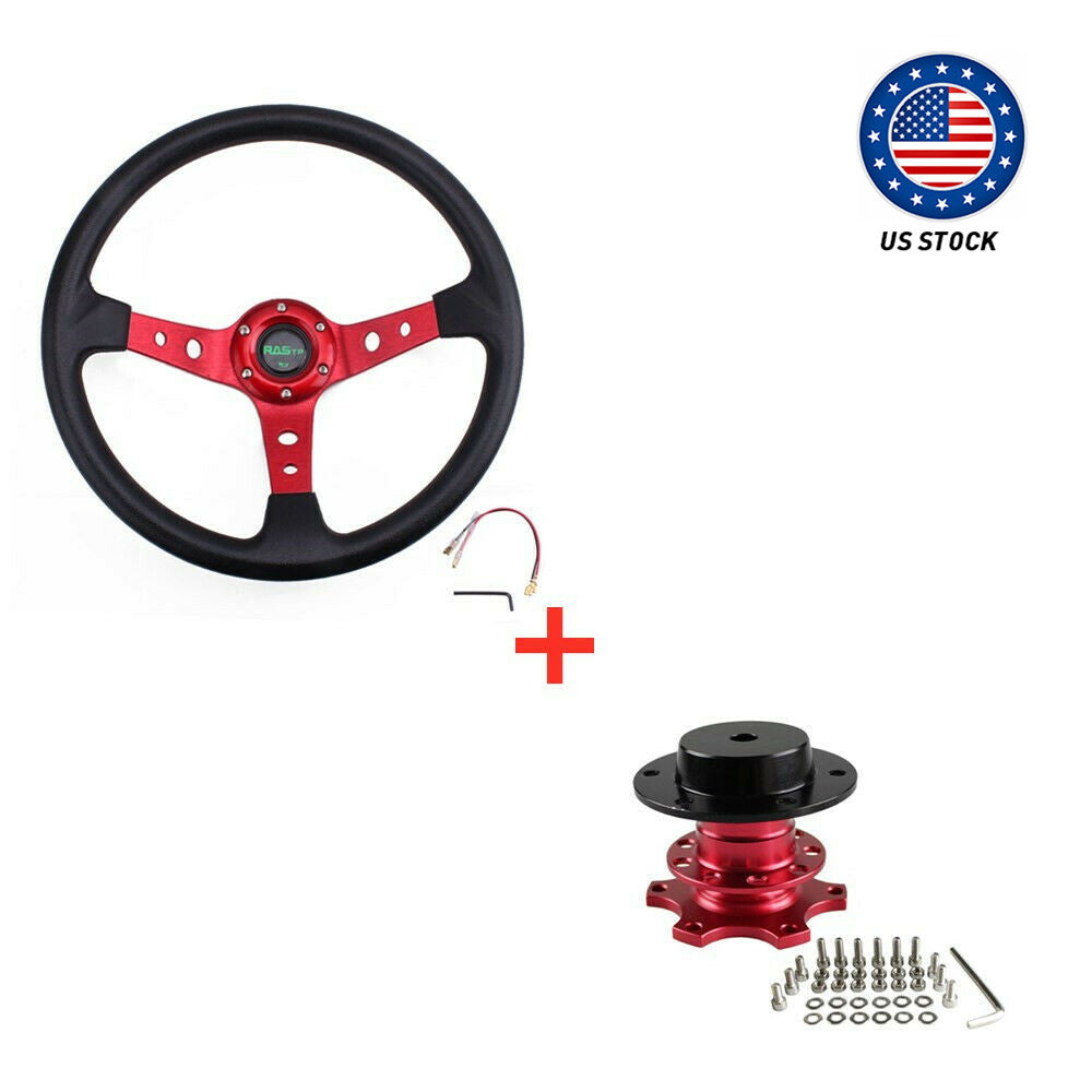 6Hole Aluminum 13.5 Drifting Racing Steering Wheel +Quick Release Adapter US